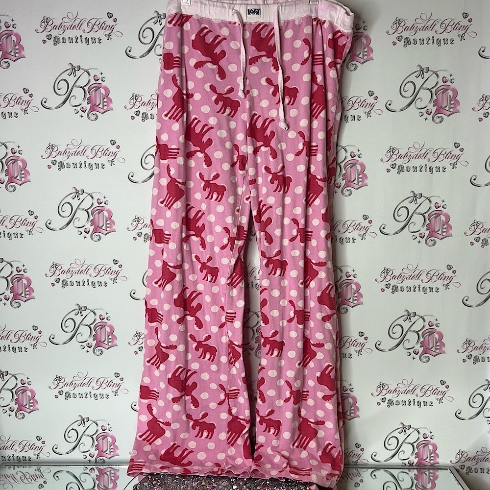 Lazy One pants pj pants yoga XL moose 🫎 Pink and Red Elephant Pajama Pants